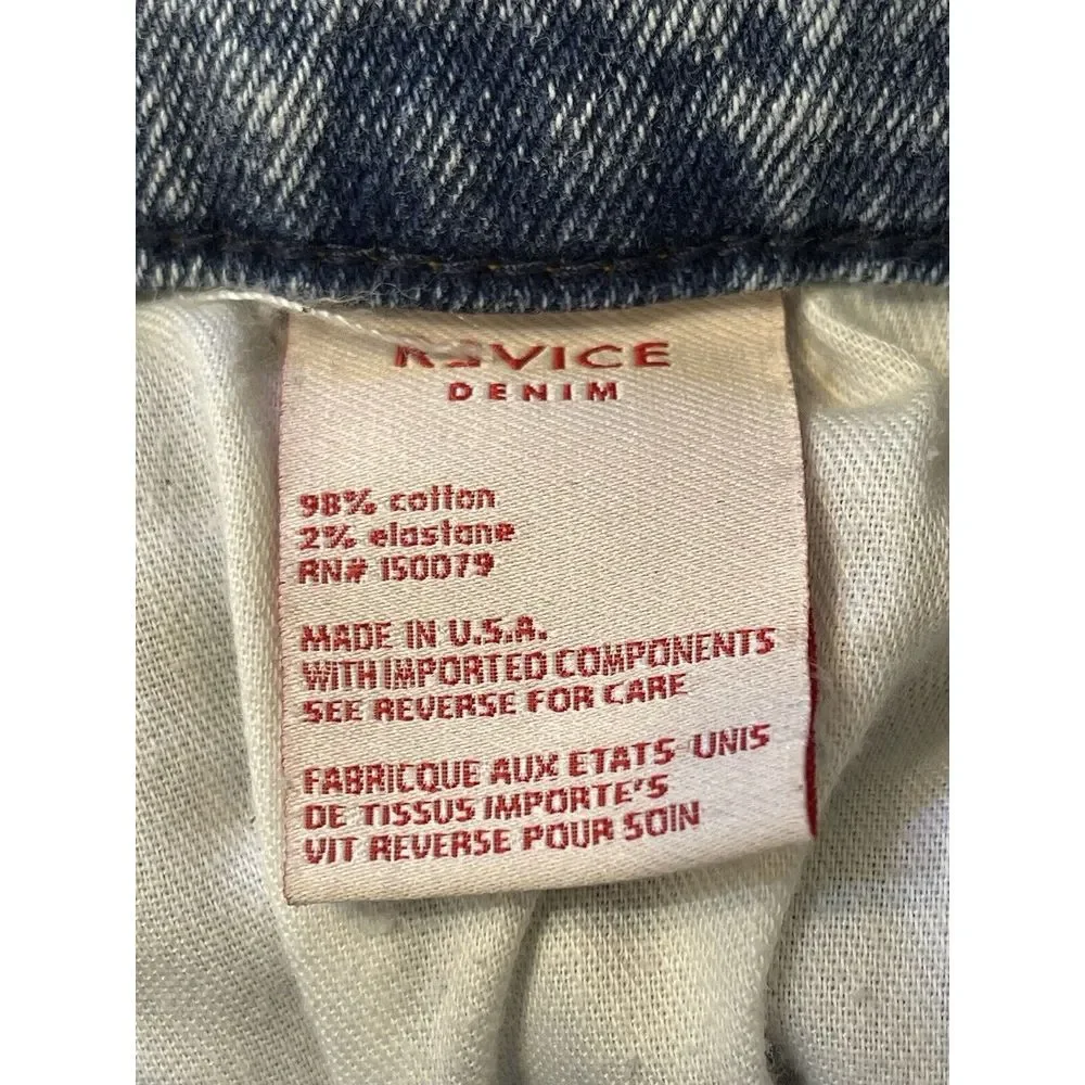 Revice Women Blue Jeans Star Back Size 28 USA‎ Made Hi Rise Distressed